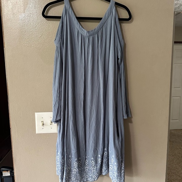 Knox Rose Blue Dress Long Sleeve Cut Out Shoulders Embroidered Stitching - Picture 9 of 9